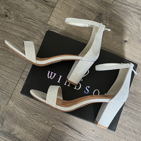 Windsor Sparkle Step Glitter Lurex Block Heels - Silver - Picture 8 of 13